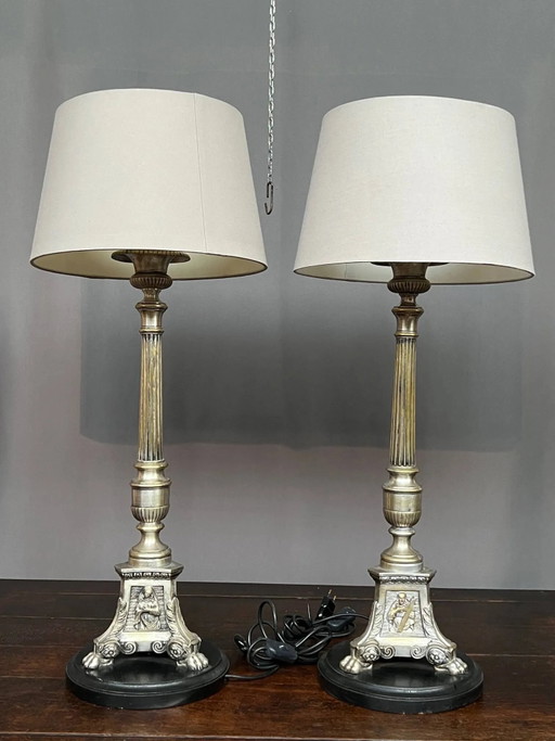 Pair of lamps. Solid silver-plated bronze. – tafellampen (photo 2 of 6)
