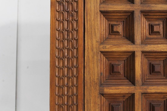 Vintage Spaans Brutalist sideboard dressoir, Hout, Bruin (foto 6 van 9)