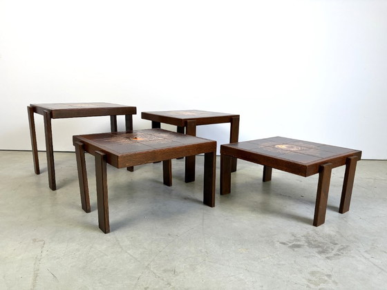 Mid century ceramic nest of tables, 1960s, Side tables, Wood, Brown, Vintage (photo 3 of 12)