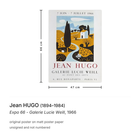Image 1 of Expo Jean HUGO - Galerie Lucie Weill Affiche 1966