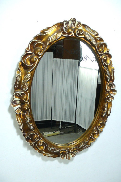 Espejo de pared ovalado, marco de madera, estilo barroco en oro y crema. – spiegels, Wood (photo 2 of 5)