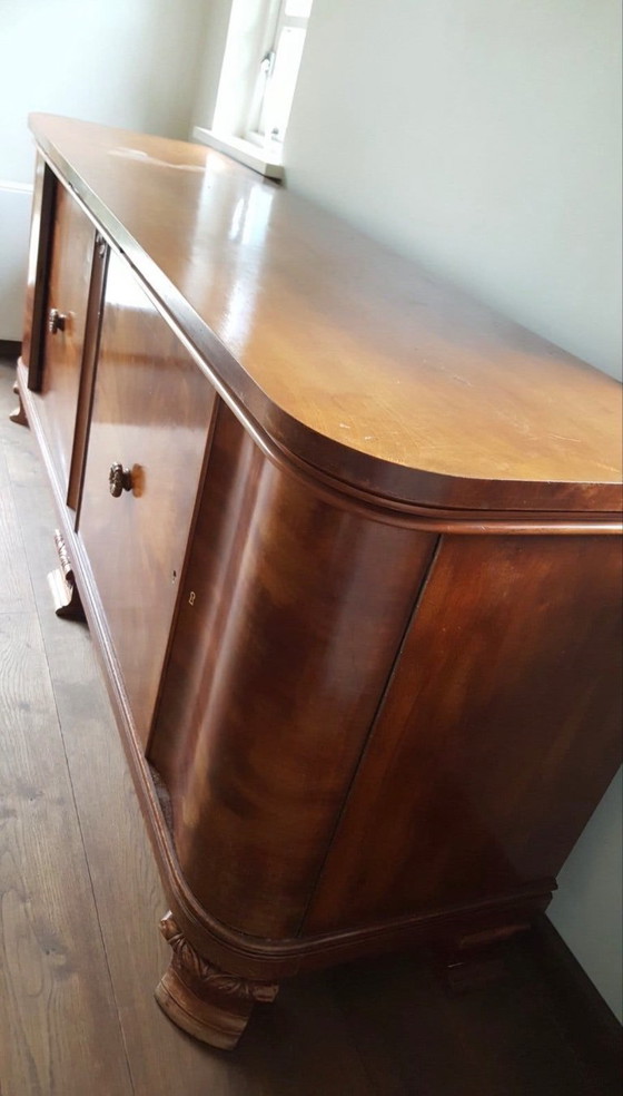 Imposant Buffet bas Art Déco en Acajou - Placage Rayon de Soleil – Wood (photo 3 of 5)