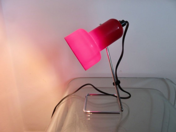 Image 1 of Chrome-plated metal and red ABS plastic lamp, 1970s/80s
