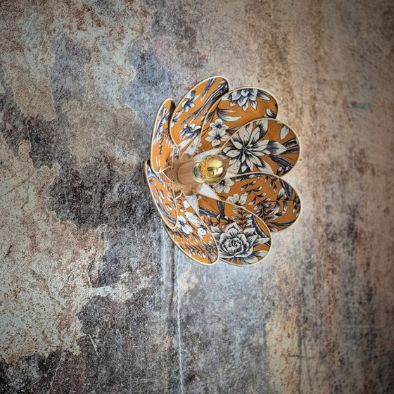 Image 1 of Flower wall lamp, Nymphéa model, 8 petals in rattan and fabric (customizable shade)