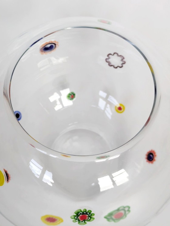 Image 1 of 1990s Leonardo Millefiori Ball Glass Vase, German Art Glass Murano Style Floral Inclusions