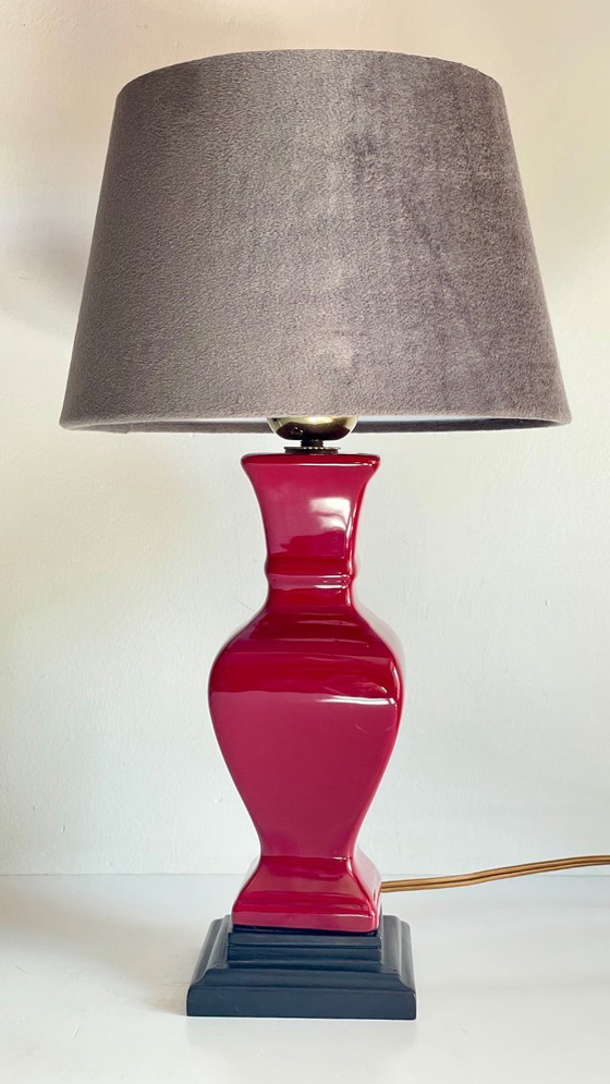 Image 1 of Vintage Ceramic and Velvet Lamp