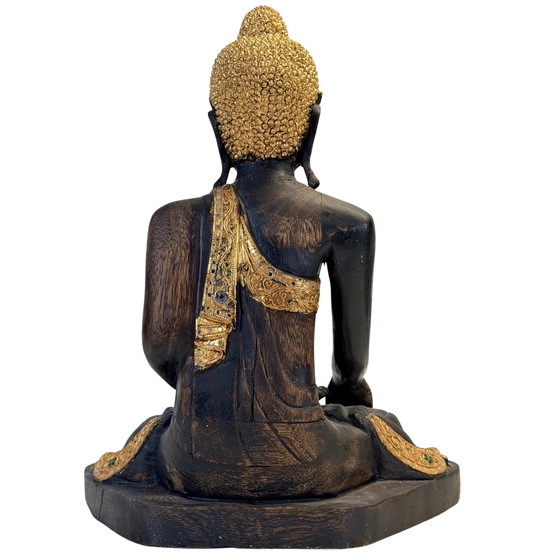 Antique Burmese Buddha with gilding and glass inlay – 50.5 cm – Sculpture, Wood (photo 11 of 11)