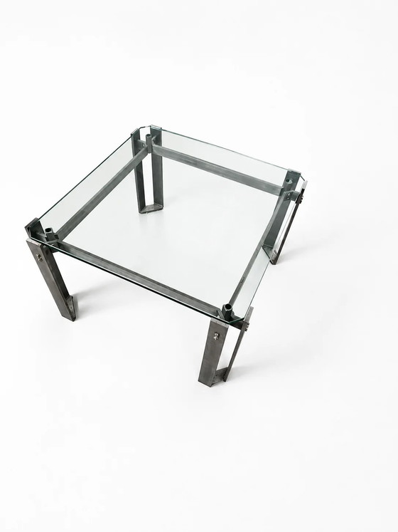 Table basse brutaliste / métal verre / années 80 / lourde – Livres d'art, Metal, Glass (photo 2 of 7)