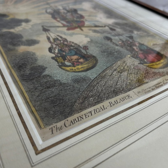 Image 1 of Raro originale colorato a mano - L'equilibrio del gabinetto - James Gillray (1757-1815)