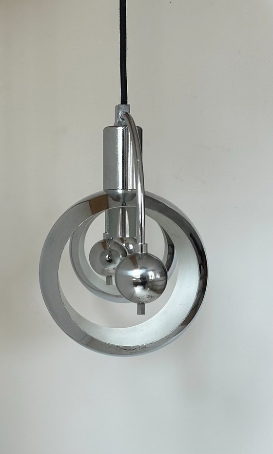 Image 1 of Coppia di lampade a sospensione vintage, metallo cromato, Francia 1960