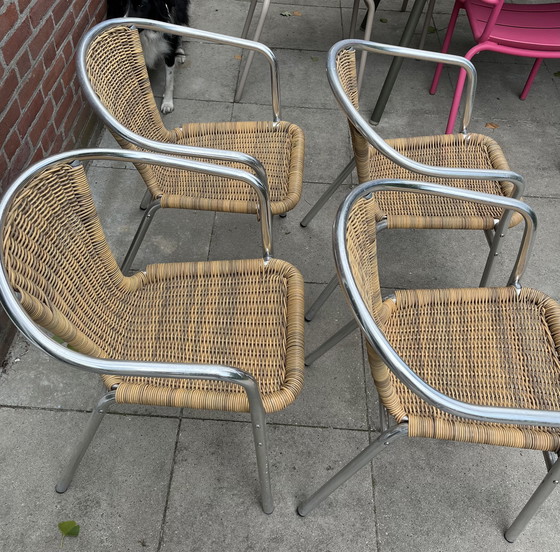 Image 1 of Set di 4 sedie in alluminio rattan