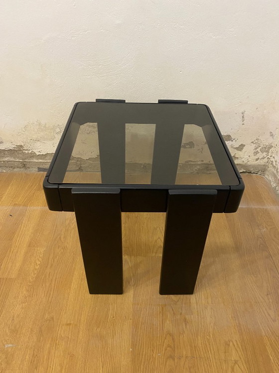 Vintage Meblo Yugoslavia Nesting Side Table, Smoked Glass, 1970s – Frattini Style – Wood (photo 11 of 15)