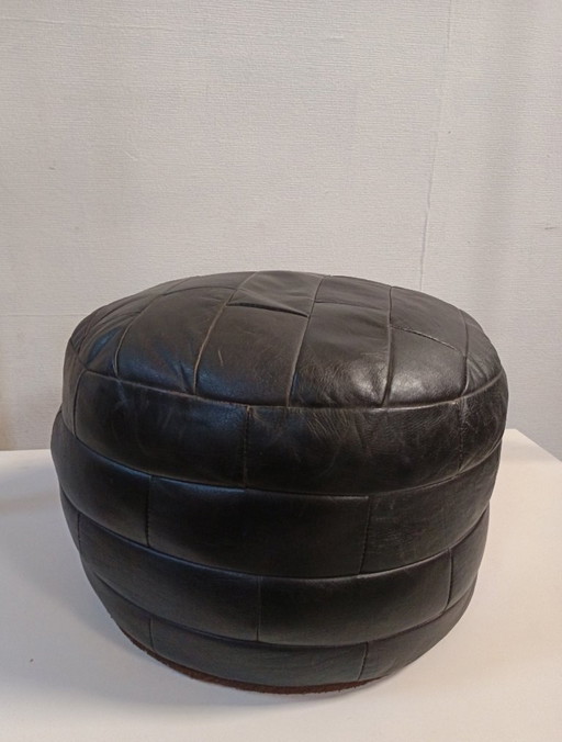 Vintage round patchwork leather pouf De Sede