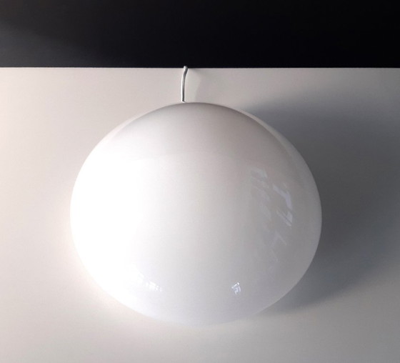 Image 1 of Wilhelm Wagenfeld ceiling lamp, 1 of 3 impressive round glass ceiling lamps by Lindner, Bauhaus lamp; STILL 3 AVAILABLE