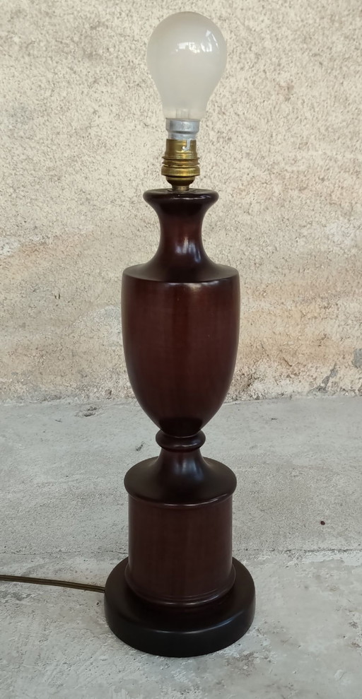 Lámpara de mesa de madera maciza torneada (caoba) - mediados del s. XX