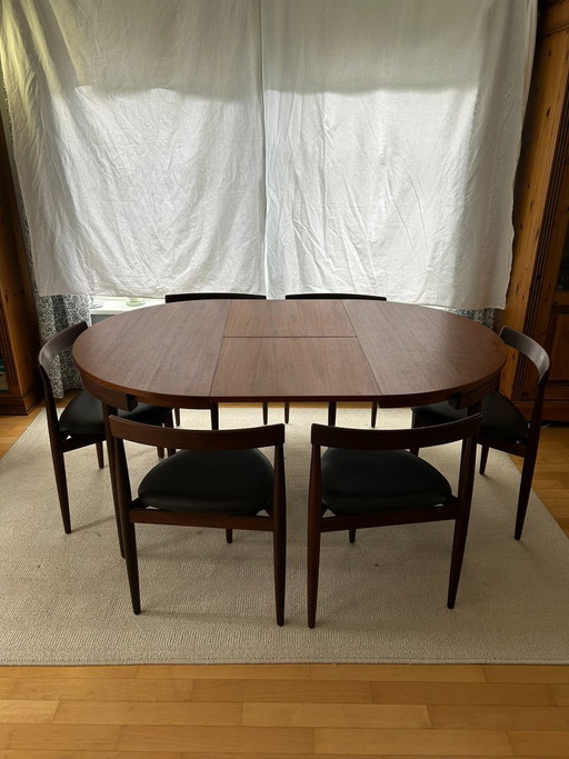 Hans Olsen „Roundette“ für Frem Røjle – Tisch + 6 Stühle – Dänisches Design – eetkamerset, Wood
