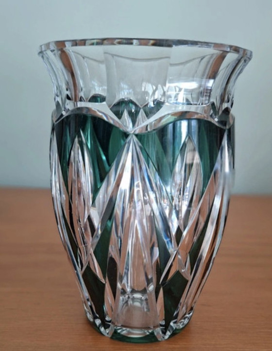 Image 1 of Vintage val Saint Lambert groene kristallen vaas 