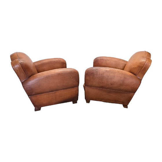 Image 1 of French Art Deco style leather club armchairs, 1950s/60s