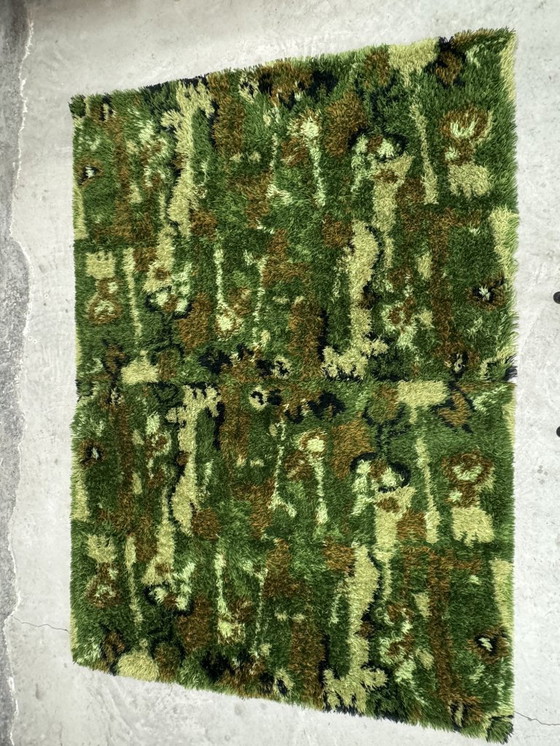 Image 1 of Tapis à poils longs BAJONG vintage, motif camouflage vert, Pays-Bas, années 1970