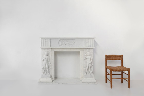 Image 1 of French Carrara Marble Fireplace with Adam and Eve Decoration