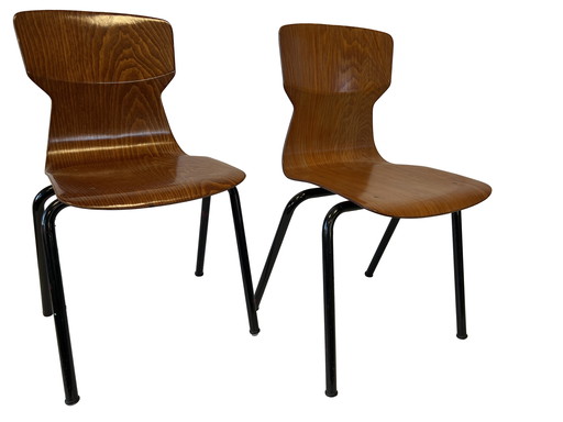 4x Industriele Vintage Obo Eromes Pagholz Schoolstoelen