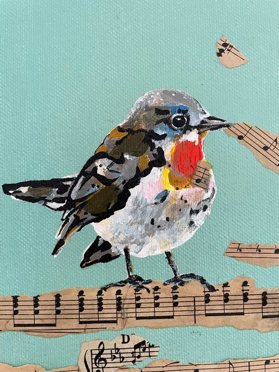 Image 1 of Pintura de un papamoscas pechirrojo