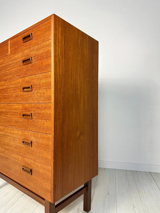 Image 1 of Cassettiera vintage danese in teak di Holger Jensen per FDB, stile Mid-Century Modern, anni '60.
