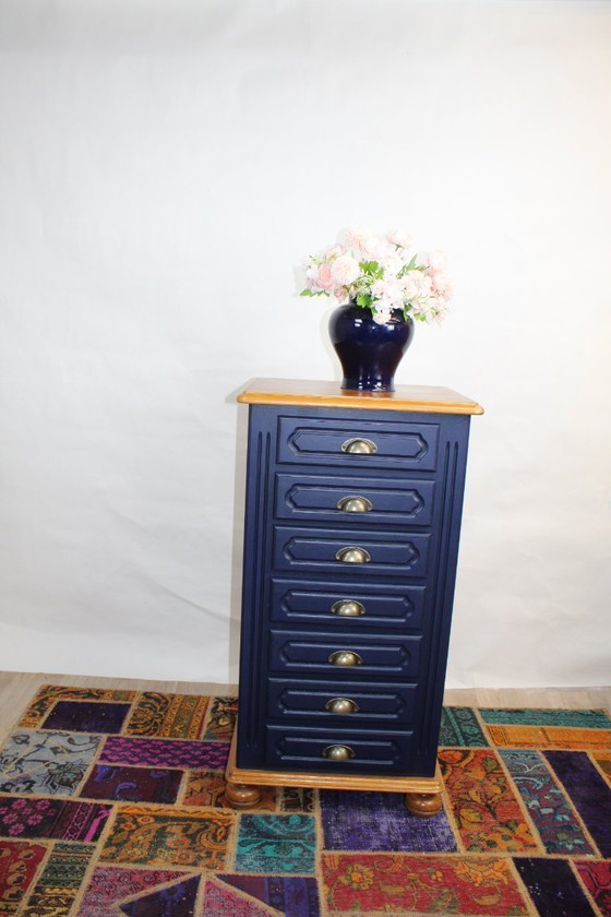 Image 1 of VINTAGE 7-DRAWER MIDNIGHT BLUE WARDROBE 1960 FRANCE