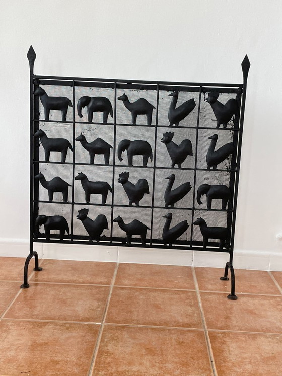 Image 1 of Parascintille in ferro battuto a forma di animale, stile Atelier Marolles, Francia, 1950