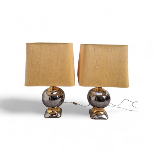 Image 1 of Dos lámparas de cerámica dorada, Italia, 1970