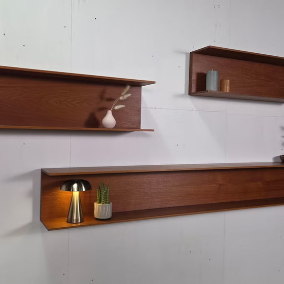 Walter Wirz, Wilhelm Renz vintage floating shelving units, Wood, Brown, Mid Century Modern (photo 2 of 17)