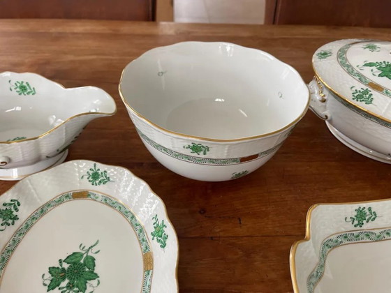 Image 1 of Gorgeous Herend Hungary Apponyi Chinese Bouquet Green Complete Dinner, Breakfast and Tea/Coffee Service Set – 6 Place Settings