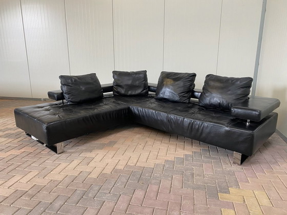 Image 1 of Sofá esquinero de piel auténtica Montel negro
