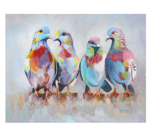 Duiven schilderij. Olieverf duiven. Nieuw.