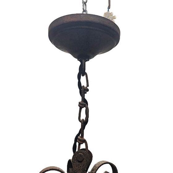 Image 1 of Farol de salón francés antiguo con vidrieras, finales del siglo XIX.