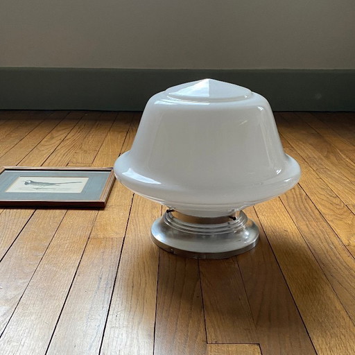 Lámpara de techo de globo de cristal opalino blanco de 30 cm de gran tamaño con base de montaje de aluminio