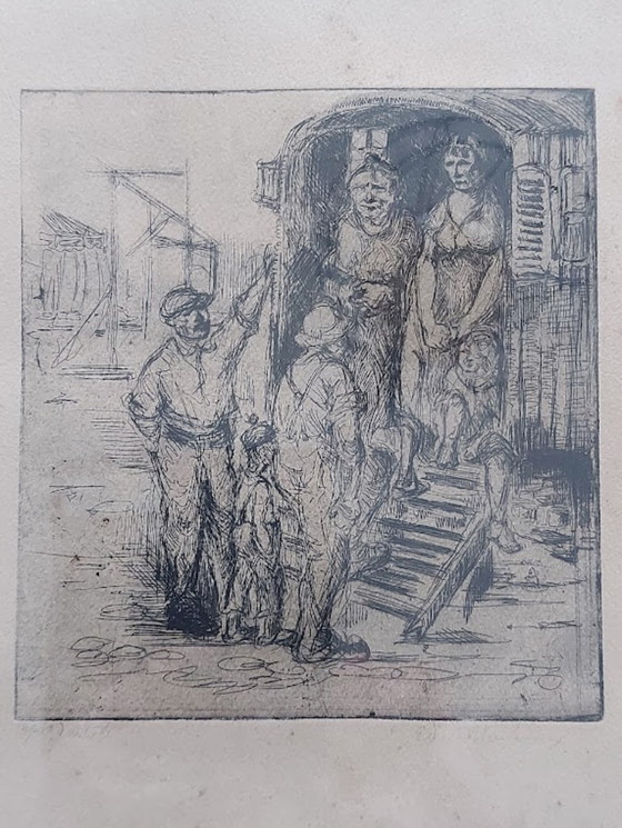 Image 1 of Gravure ancienne encadrée avec caravane ?Ed vd Meulen ? '19 ?