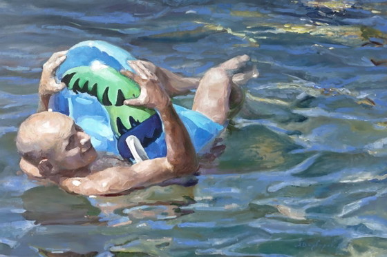 Original Oil Painting Contemporary Art Symbolism Humor Sea Beyond Childhood – Paintings & Drawings, Canvas (photo 5 of 5)