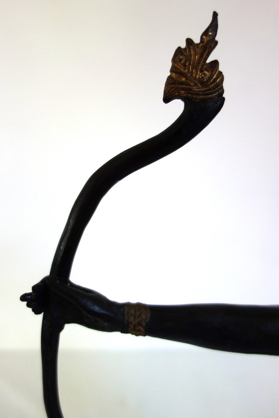 Image 1 of Gilded bronze and black statuette of Prince Rama, Thailand