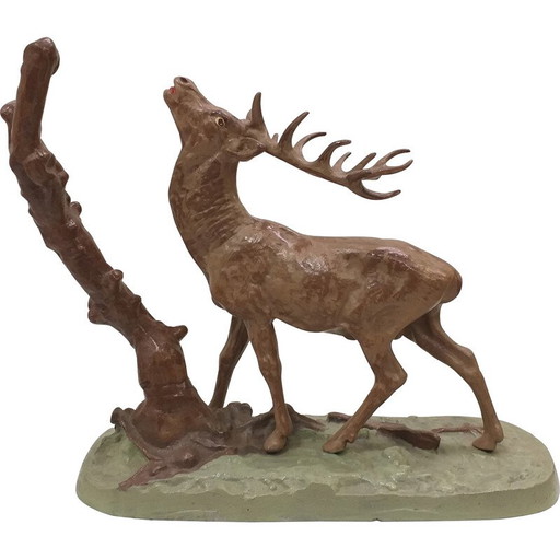 Vintage metal deer sculpture, Czechoslovakia 1950s