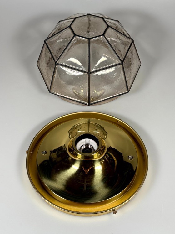 Image 1 of 1960s/70s ceiling lamp, Glashütte Limburg, Germany, Plafoniere, glass & metal