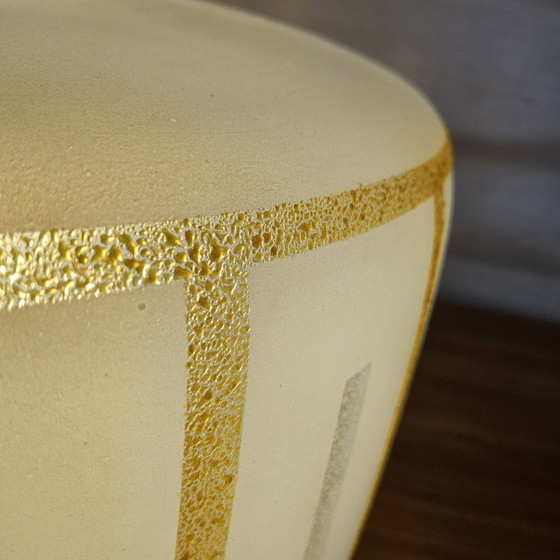 Image 1 of Lampada a sospensione in vetro vintage con dettagli dorati, lampada da soffitto in stile spaziale (con texture/struttura)