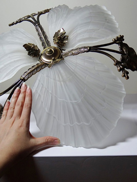 Image 1 of Lustre Hollywood Regency Art Déco vintage 80-90 Bronze Mariner Coquillages