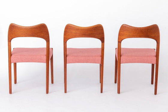 Image 1 of Set of 4 Arne Hovmand-Olsen Chairs for Mogens Kold, Danish Mid Century Teak Dining Chairs 1950s, Pink Upholstery