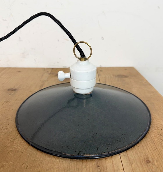 Image 1 of Lámpara de techo industrial esmaltada en azul, años 50