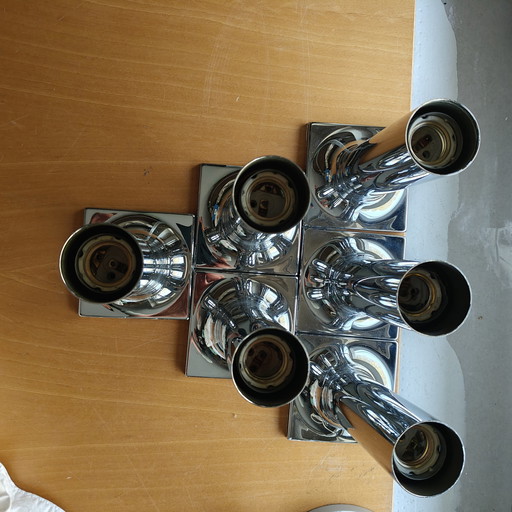Set of 6 Large Staff Leuchten Chrome Wall Lamps – Space Age Design, Germany 1970s