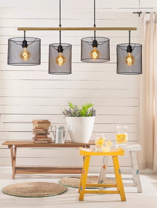 Lámpara colgante Lucide BASKETT Negra - 4x E27 Metal Cilíndrico