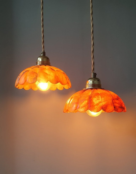 Set de Suspensions Vintage en Marbre Marron, Rouge, Ambre – Marble, Metal (photo 13 of 23)