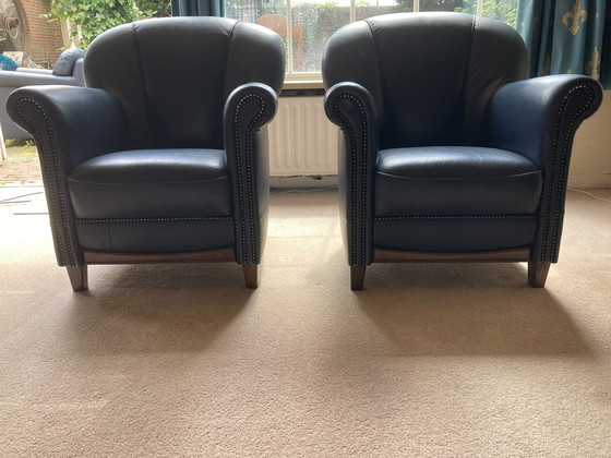 Image 1 of 3x canapé en cuir bleu