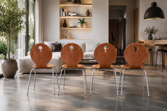 4 chaises Calligaris Design de 2009 – Empilables – Chaises de salle à manger, Aluminium, Wood (photo 2 of 5)
